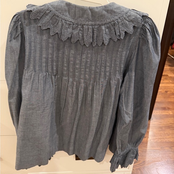 Doen Blue Ruffled Hickory Blouse - Picture 4 of 4